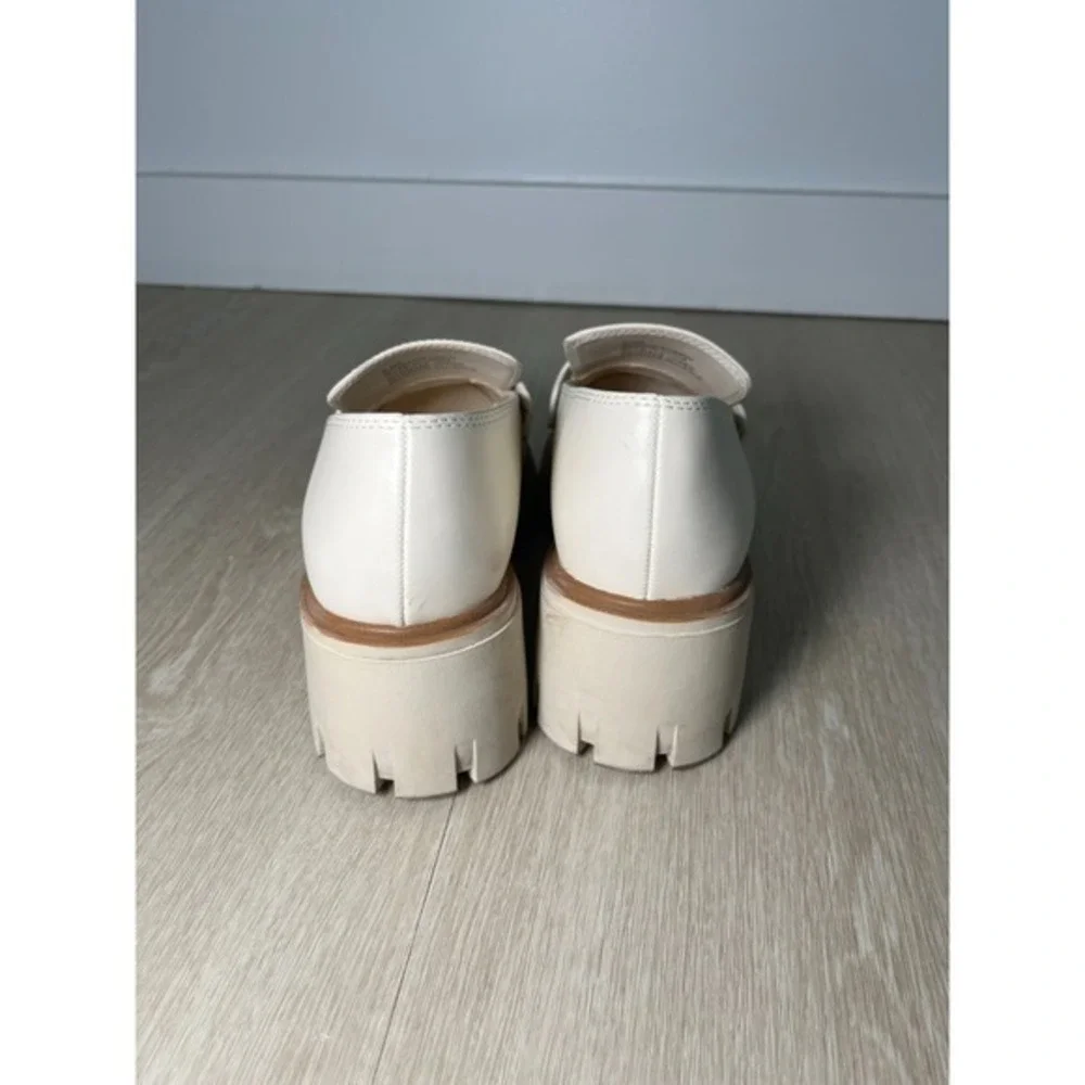 Y2K Preppy Womens Platform Chunky Loafer Heels Faux Leather‎ White 6.5